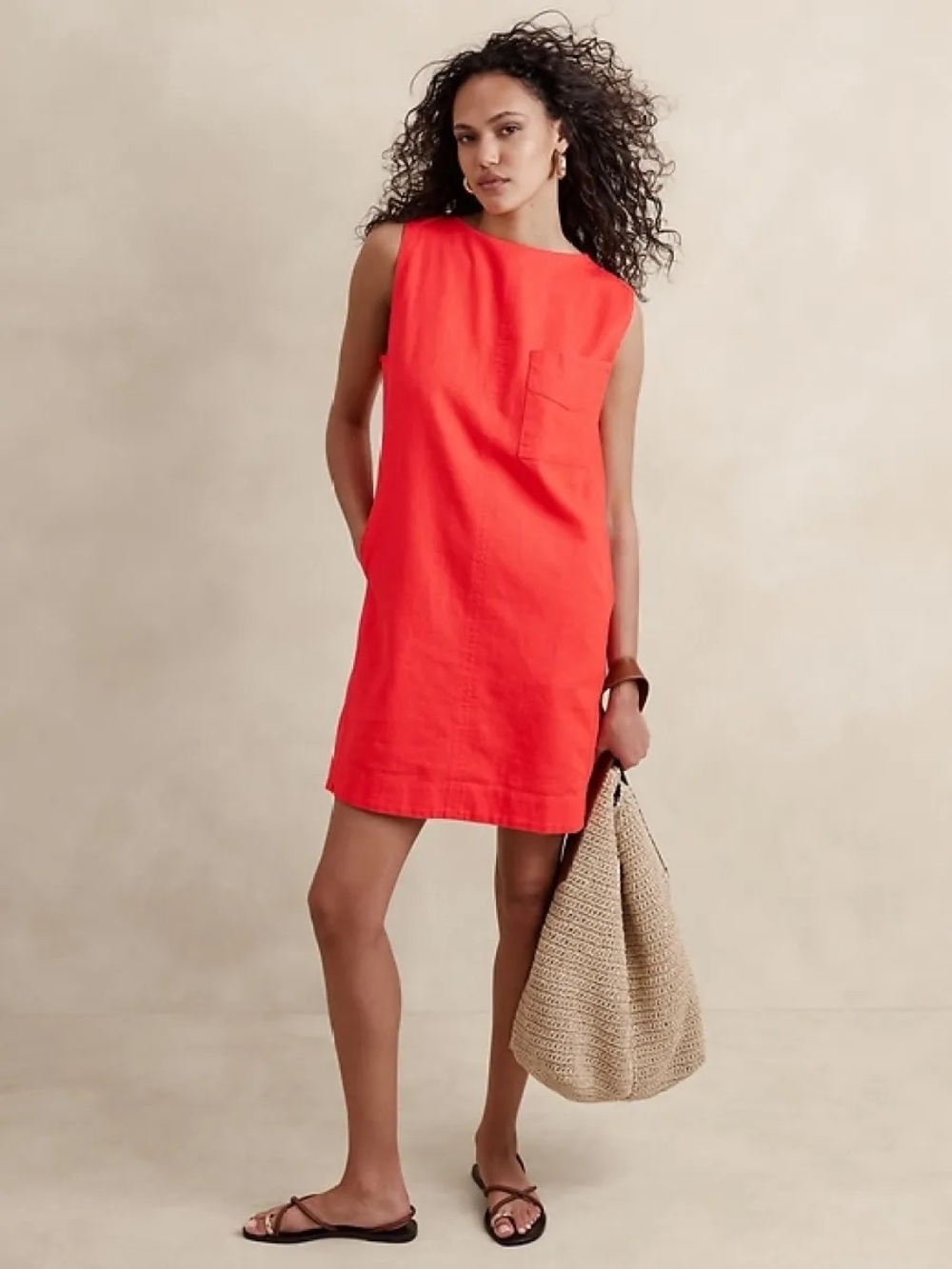 Banana Republic Boxy Pocket Dress Hemp Cotton Shift Natural Fiber Bright Summer
